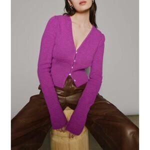 Eleven Six Jenni Cardigan Magenta Purple Alpaca Wool Blend Cropped SZ L NWOT